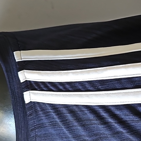 adidas Heather Dark Blue Short Sleeve Tee with White Stripes - Picture 7 of 13